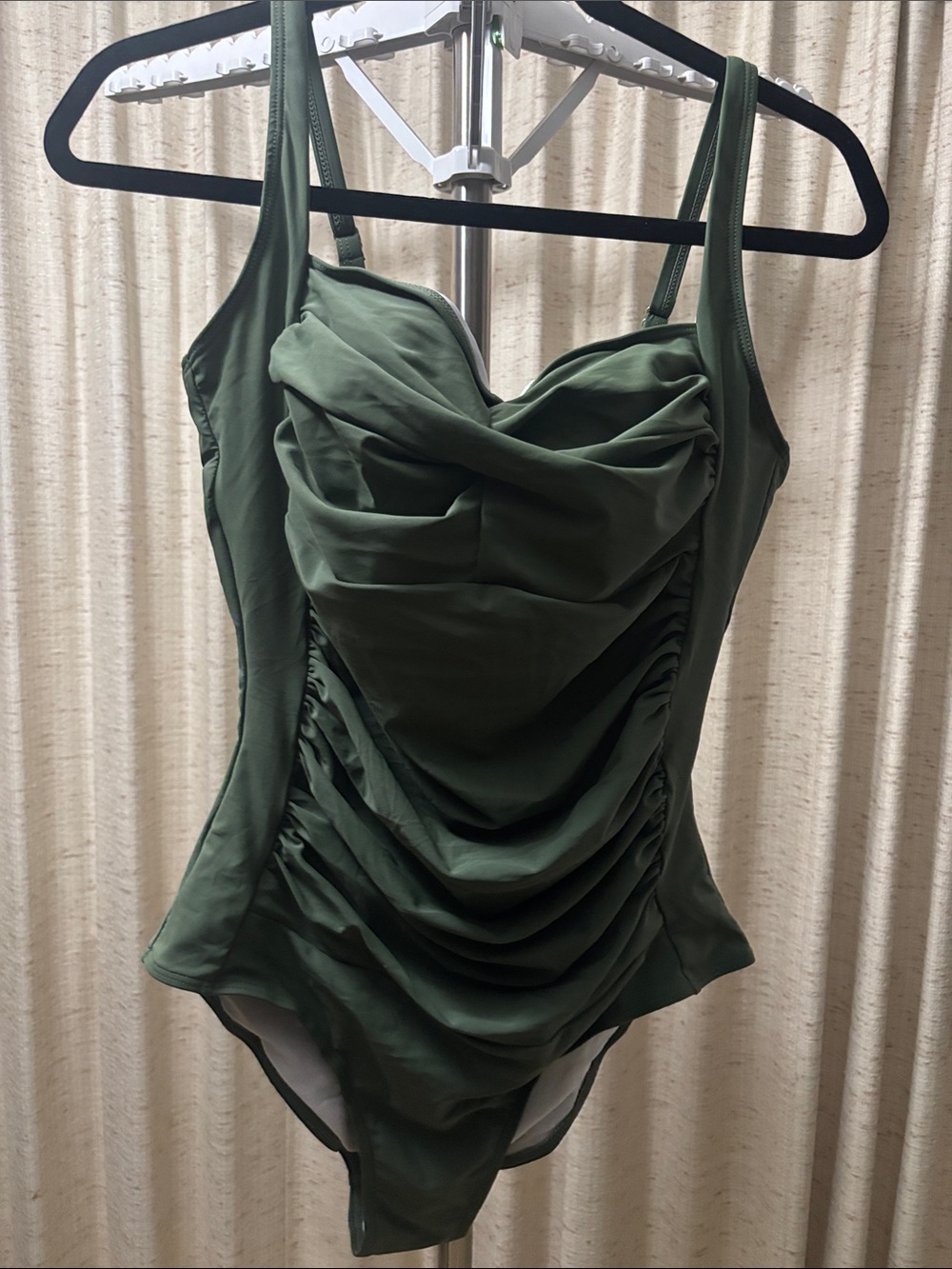 Ruched Olive Green One-Piece Swimsuit with Supportive Silhouette